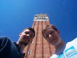 Chris and Forrest in line at the bell tower in Piazza San Marco.