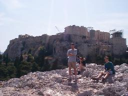 Chris, Tamara and Forrest at the base of the Acropolis (this is the rock with the good night time views).