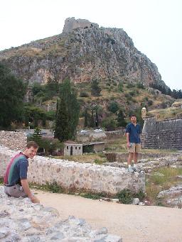 Forrest and Chris, getting ready for the 999 steps. If you look carefully, you can see the stair winding its way up the cliff face in the middle of the picture.