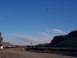 The wind was pretty good for flying kites.  This is Tom with his camping kite (he assures me that such things exist, and that this is a specimen).