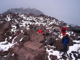 Picking our way through the rockfield on the way down.