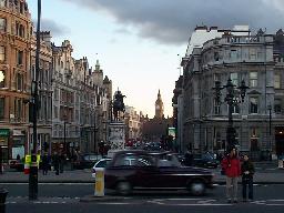 Looking from Nelson's Column to Big Ben and the Houses of Parliament.