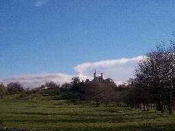 Looking across the Maritime Museum's grounds, up to the Royal Observatory.