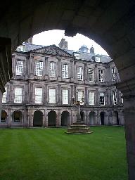 Through an archway at Holyrood House.