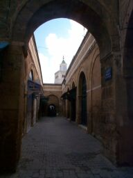 Looking back at a minaret.