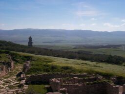 Looking from Dugga out to the countryside.  The tower is the Lybico-Punic mausoleum.