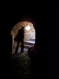 Mohammed running under the baths.