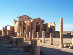 Looking across the Forum at the Temples.  From left to right: temples for Minerva, Jupiter, and Juno.