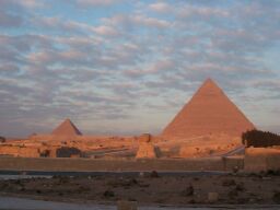 From left to right: the pyramid of Mycerinus, the Sphinx, the pyramid of Chephren.