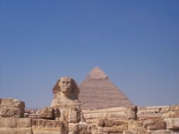 The Sphinx in front of the pyramid of Chephren.