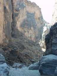 In a ravine.  For a sense of scale, my father is at the bottom of the picture.