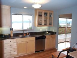 Looking across the kitchen to the lake.