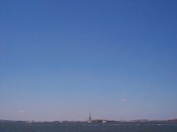 Looking south to Ellis Island and the Statue of Liberty.